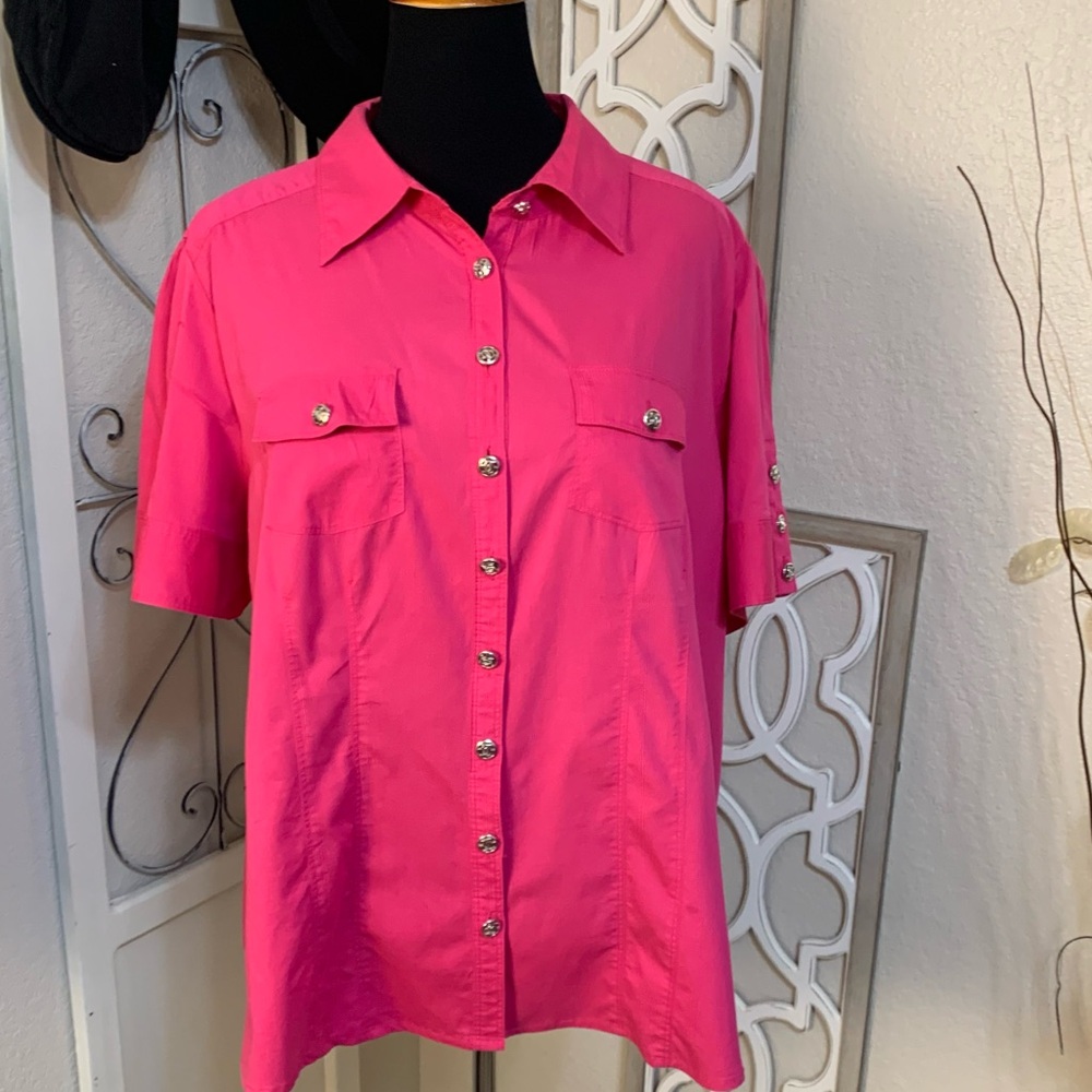 Cato hot pink button down short sleeve top,shirt,blouse